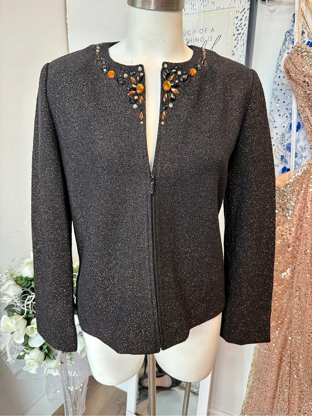 St. John Embellished Zip Jacket in Black & Brown Size 10 NWT